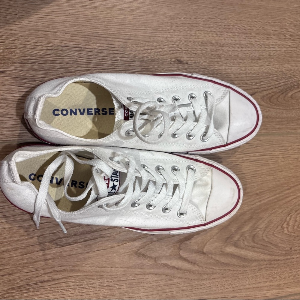 Converse White Canvas Sneakers with Red Trim